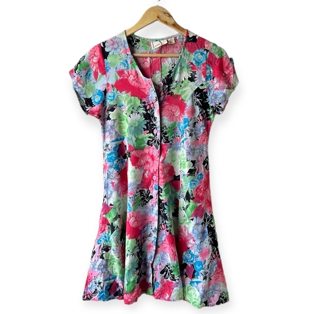 PIOKO Vintage Multicolored A Line Button Up Dress Size Small